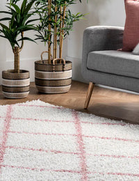 Latice Ivory Pink Retro Collection Plush Shag Rug - Image 6