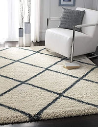 Latice IVORY & SLATE BLUE Retro Collection Plush Shag Rug - Image 1