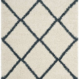 Latice IVORY & SLATE BLUE Retro Collection Plush Shag Rug - Image 4