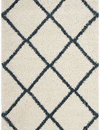 Latice IVORY & SLATE BLUE Retro Collection Plush Shag Rug - Image 4
