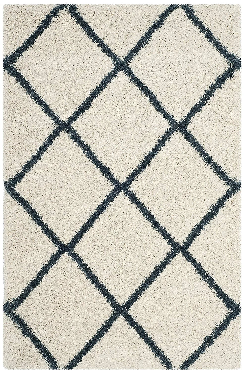 Latice IVORY & SLATE BLUE Retro Collection Plush Shag Rug - Image 4