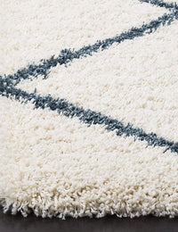 Latice IVORY & SLATE BLUE Retro Collection Plush Shag Rug - Image 6