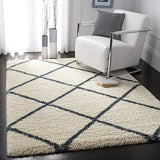 Latice IVORY & SLATE BLUE Retro Collection Plush Shag Rug - Image 7