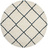 Latice IVORY & SLATE BLUE Retro Collection Plush Shag Rug Round Rug - Image 1