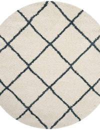 Latice IVORY & SLATE BLUE Retro Collection Plush Shag Rug Round Rug - Image 1