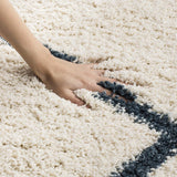 Latice IVORY & SLATE BLUE Retro Collection Plush Shag Rug Round Rug - Image 2