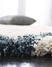 Latice IVORY & SLATE BLUE Retro Collection Plush Shag Rug Round Rug - Image 3