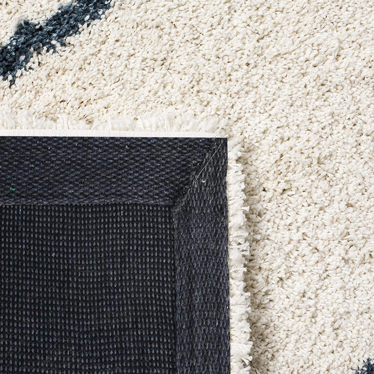 Latice IVORY & SLATE BLUE Retro Collection Plush Shag Rug Round Rug - Image 4
