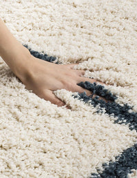 Latice IVORY & SLATE BLUE Retro Collection Plush Shag Rug Round Rug - Image 6