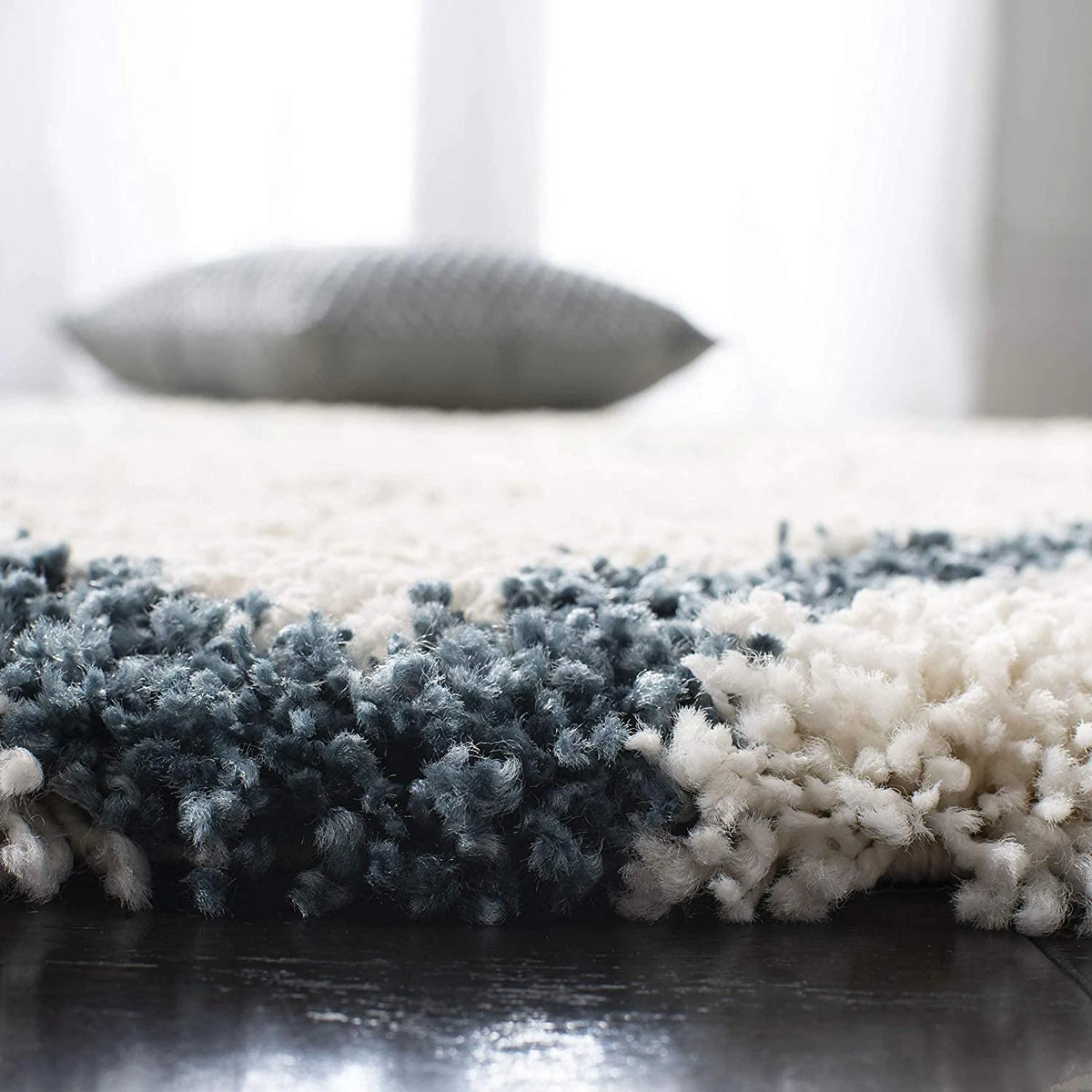 Latice IVORY & SLATE BLUE Retro Collection Plush Shag Rug Round Rug - Image 7