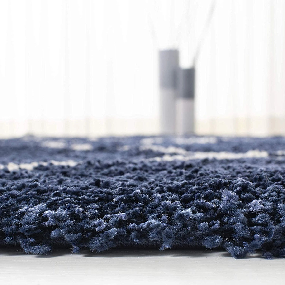 Latice NAVY BLUE & IVORY Retro Collection Plush Shag Rug - Image 3