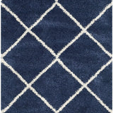 Latice NAVY BLUE & IVORY Retro Collection Plush Shag Rug - Image 4