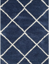Latice NAVY BLUE & IVORY Retro Collection Plush Shag Rug - Image 4