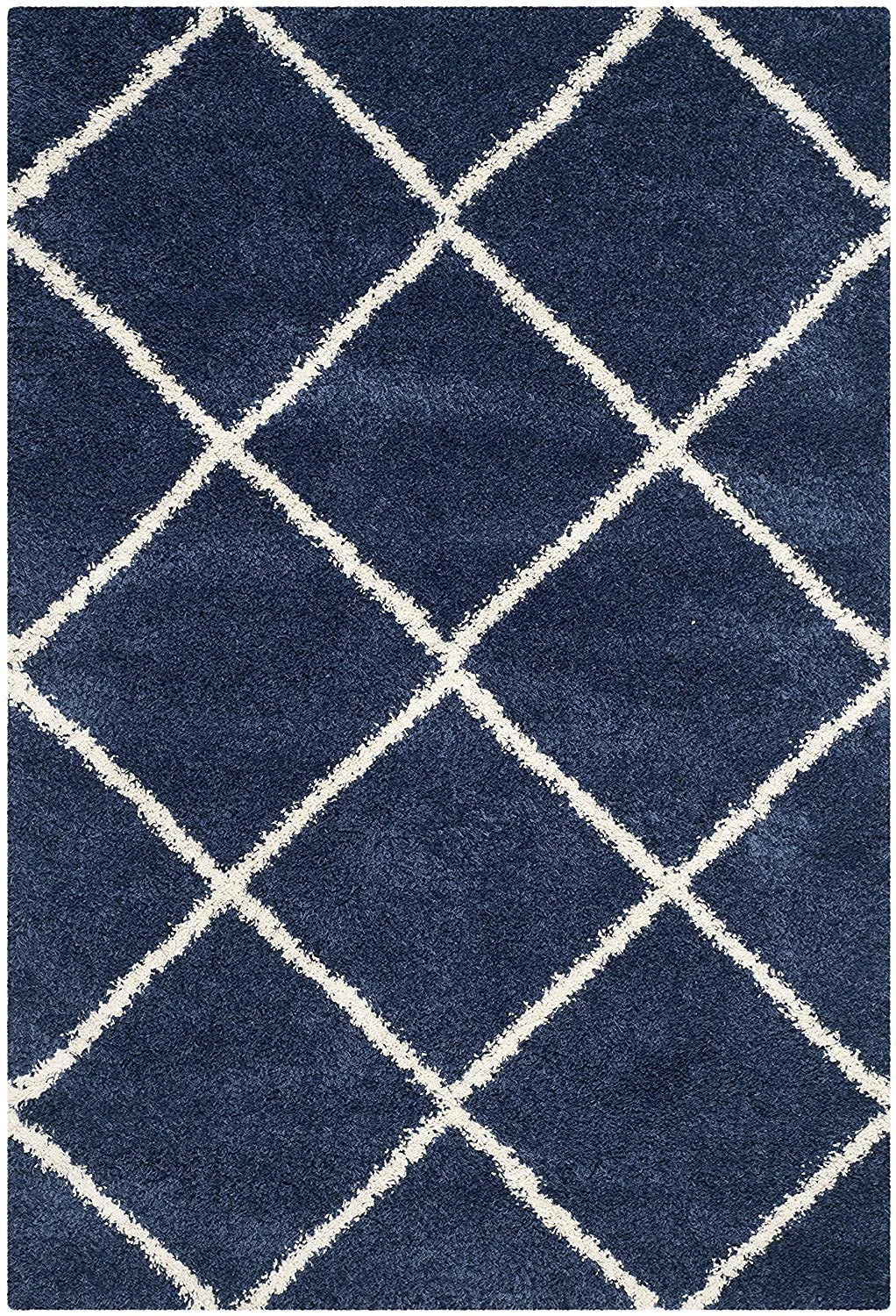 Latice NAVY BLUE & IVORY Retro Collection Plush Shag Rug - Image 4
