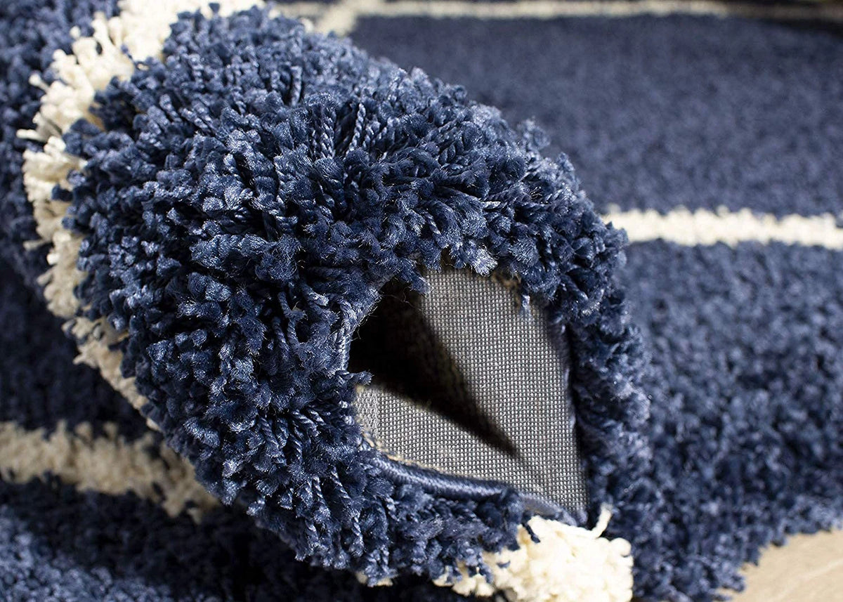 Latice NAVY BLUE & IVORY Retro Collection Plush Shag Rug - Image 5