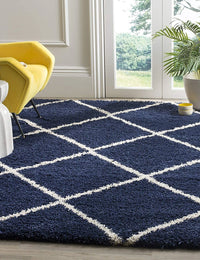 Latice NAVY BLUE & IVORY Retro Collection Plush Shag Rug - Image 7