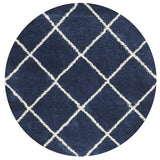 Latice NAVY BLUE & IVORY Retro Collection Plush Shag Rug Round Rug - Image 1