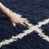Latice NAVY BLUE & IVORY Retro Collection Plush Shag Rug Round Rug - Image 2