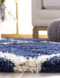 Latice NAVY BLUE & IVORY Retro Collection Plush Shag Rug Round Rug - Image 3