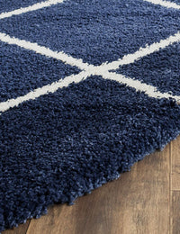 Latice NAVY BLUE & IVORY Retro Collection Plush Shag Rug Round Rug - Image 5
