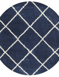 Latice NAVY BLUE & IVORY Retro Collection Plush Shag Rug Round Rug - Image 7
