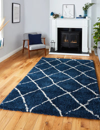 Latice Navy Cream Retro Collection Plush Shag Rug - Image 1