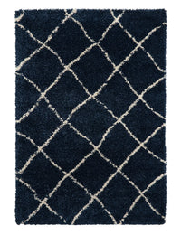 Latice Navy Cream Retro Collection Plush Shag Rug - Image 2