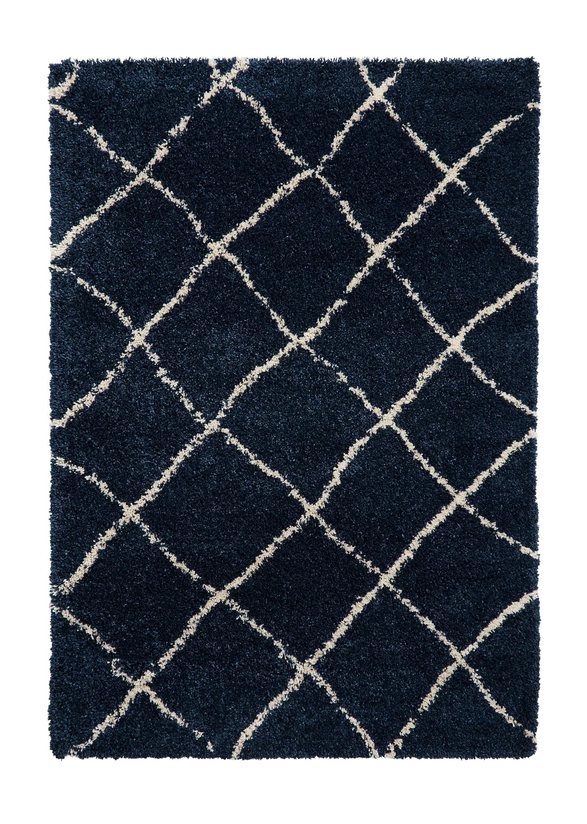Latice Navy Cream Retro Collection Plush Shag Rug - Image 2