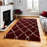 Latice Red Cream Retro Collection Plush Shag Rug - Image 1