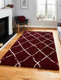 Latice Red Cream Retro Collection Plush Shag Rug - Image 1