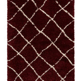 Latice Red Cream Retro Collection Plush Shag Rug - Image 2