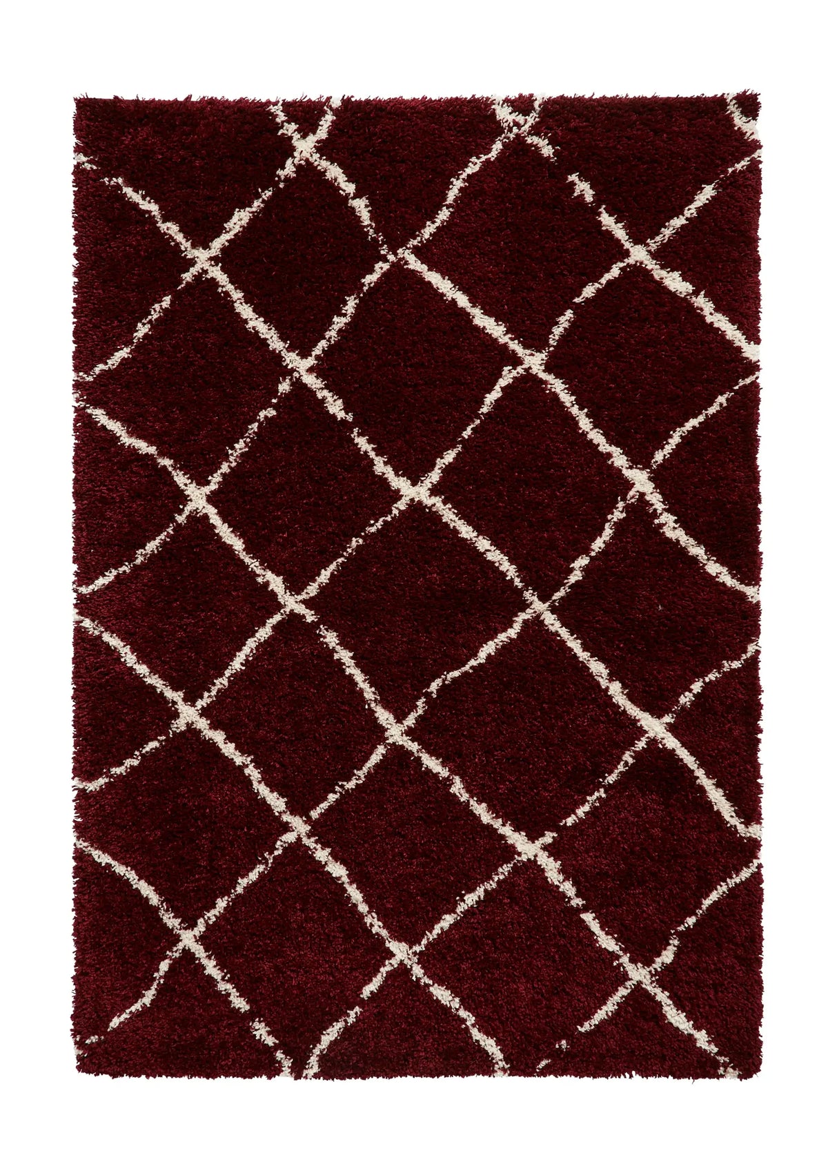 Latice Red Cream Retro Collection Plush Shag Rug - Image 2