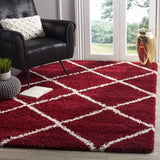 Latice Red Ivory Retro Collection Plush Shag Rug - Image 1