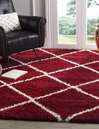 Latice Red Ivory Retro Collection Plush Shag Rug - Image 1