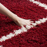 Latice Red Ivory Retro Collection Plush Shag Rug - Image 2