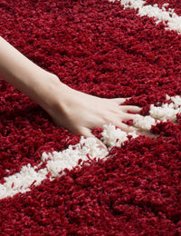 Latice Red Ivory Retro Collection Plush Shag Rug - Image 2
