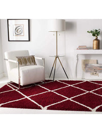 Latice Red Ivory Retro Collection Plush Shag Rug - Image 3