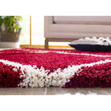 Latice Red Ivory Retro Collection Plush Shag Rug - Image 4