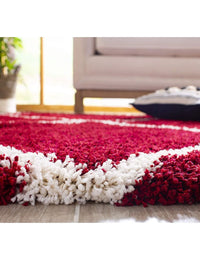Latice Red Ivory Retro Collection Plush Shag Rug - Image 4