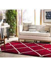 Latice Red Ivory Retro Collection Plush Shag Rug - Image 5