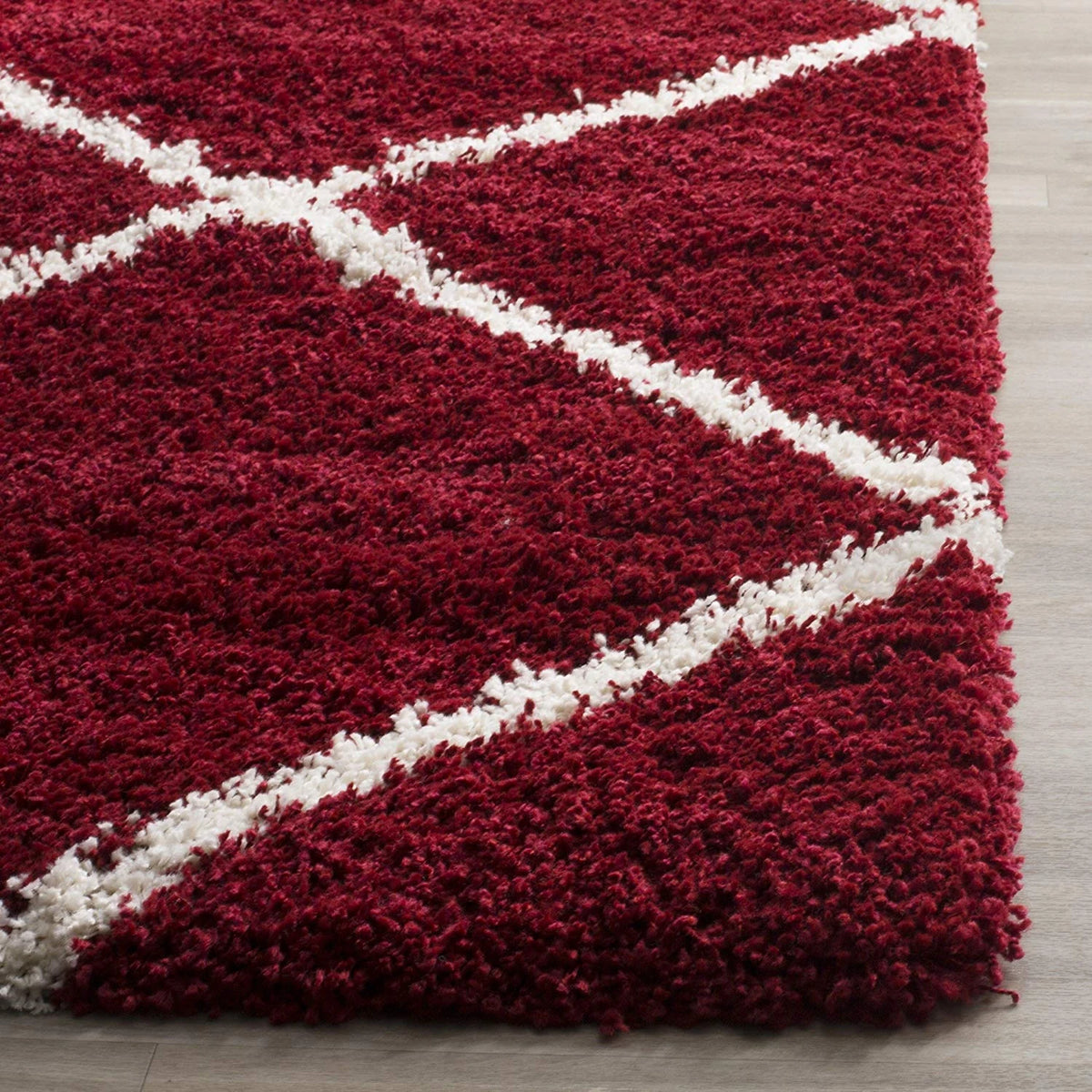 Latice Red Ivory Retro Collection Plush Shag Rug - Image 6