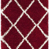 Latice Red Ivory Retro Collection Plush Shag Rug - Image 8