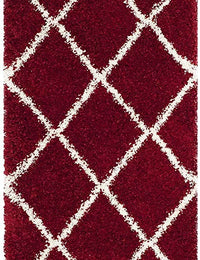 Latice Red Ivory Retro Collection Plush Shag Rug - Image 8