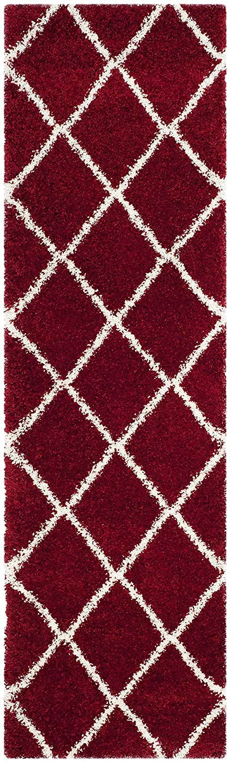 Latice Red Ivory Retro Collection Plush Shag Rug - Image 8