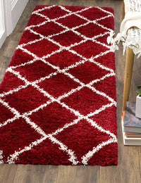Latice Red Ivory Retro Collection Plush Shag Rug - Image 9