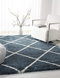 Latice SLATE BLUE Retro Collection Plush Shag Rug - Image 1