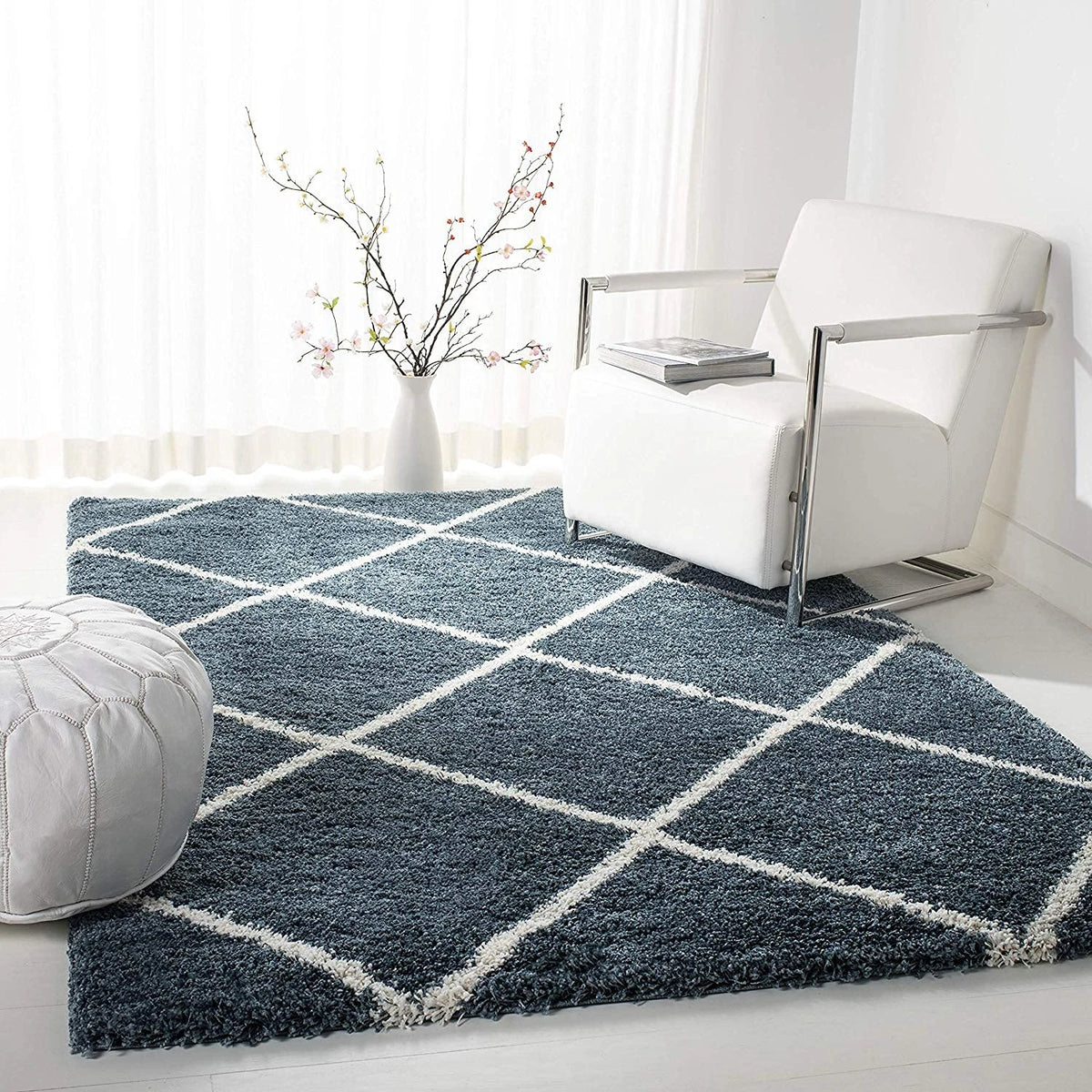 Latice SLATE BLUE Retro Collection Plush Shag Rug - Image 1
