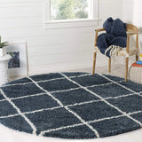 Latice SLATE BLUE Retro Collection Plush Shag Rug Round Rug - Image 1