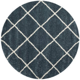 Latice SLATE BLUE Retro Collection Plush Shag Rug Round Rug - Image 2