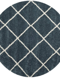 Latice SLATE BLUE Retro Collection Plush Shag Rug Round Rug - Image 2